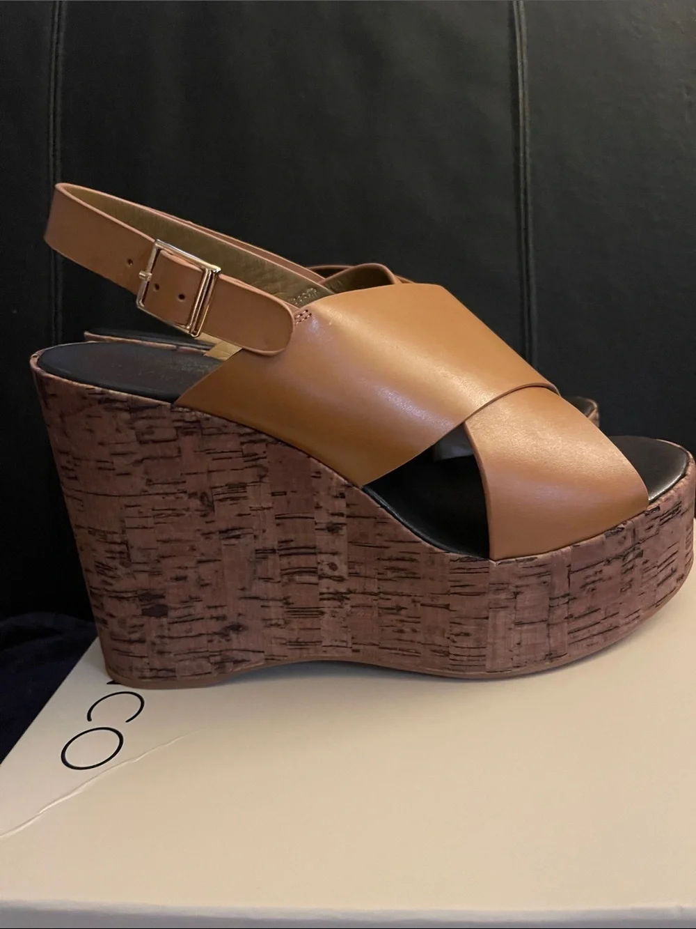 Tony Bianco Vogue Women’s Platform Wedge Slingback Sandal Tan Como NWB